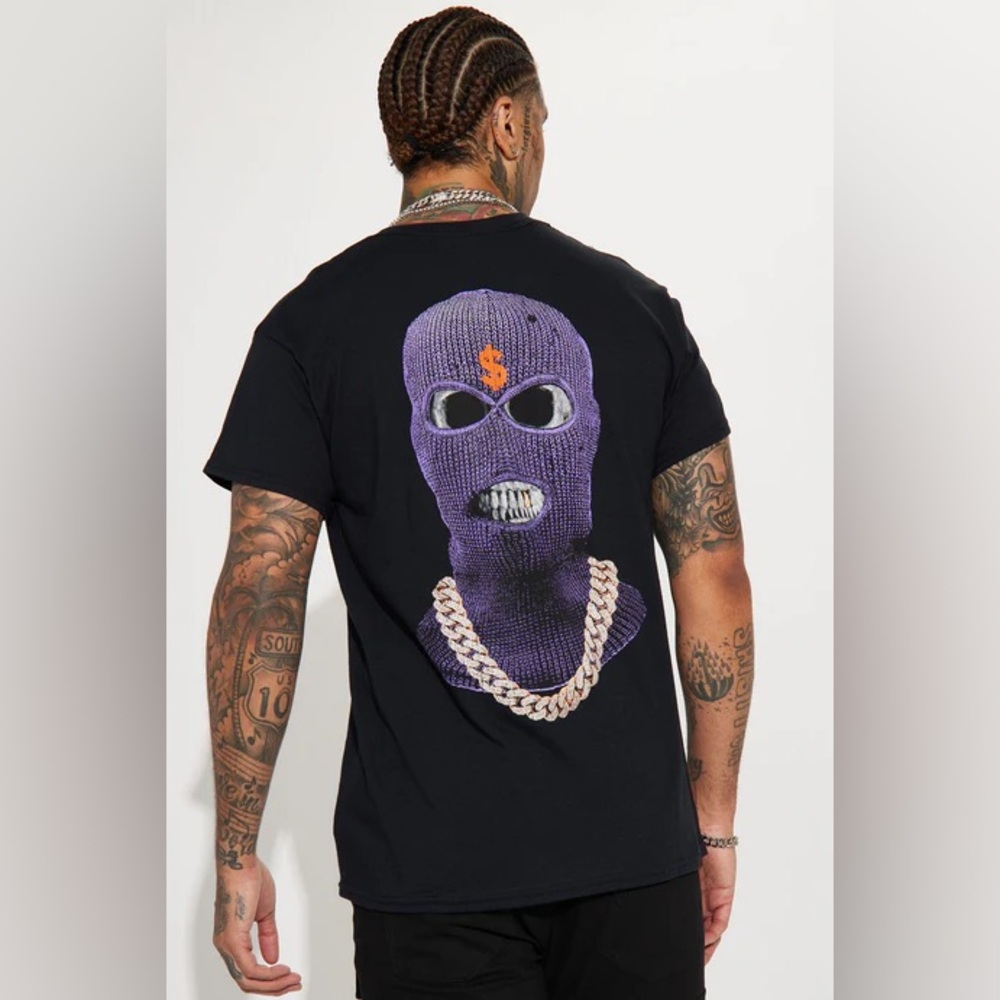 Black Graphic T-Shirt with Purple Design